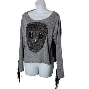 Beaded Fringed Skull Sweater NWT